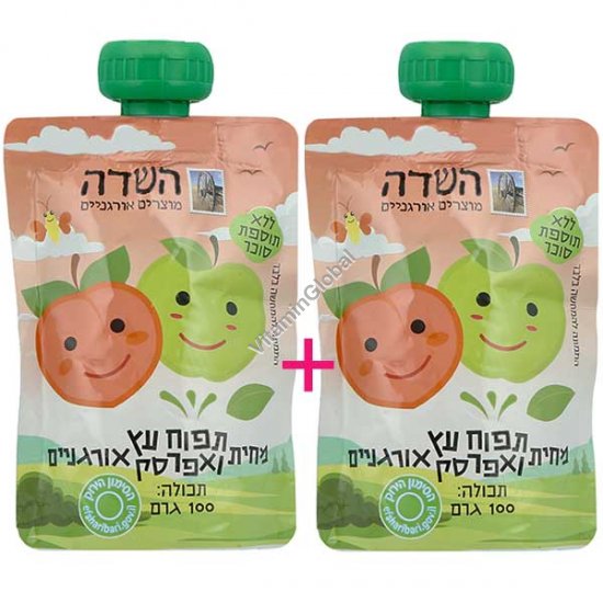 Economy Pack! Organic Apple and Peach Puree 200g (two 100g packs) 7.05 oz - HaSade