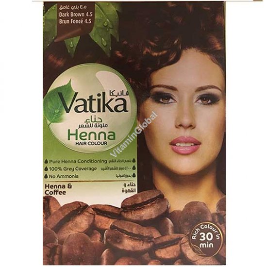 Henna Hair Color, Dark Brown, 60g (6 sachets of 10g each) - Vatika