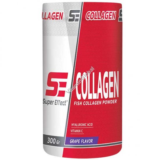 Kosher Fish Collagen with Hyaluronic Acid and Vitamin C, Grape Flavor 300g (10.58 oz) - Super Effect