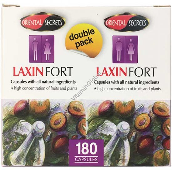 Laxin Fort (formerly Laxin Forte) - Reformulated Formula for Constipation Relief, 180 Capsules (90+90) - Oriental Secrets