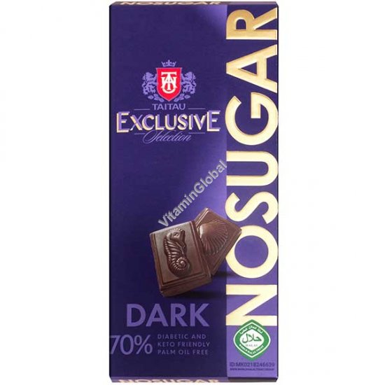 No Sugar, Dark Chocolate 70% Cocoa Solids 100g (3.52 oz) - Tai Tau